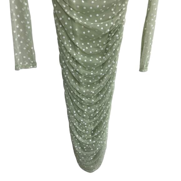 NWT Gianni Bini Long Sleeve Mesh Floral Embroidered Ruched Midi Dress Green XS - Picture 2 of 7